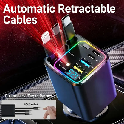 GalaxyCharge 7-in-1 Retractable Car Charger – 120W Multi-Device Fast Charging Hub