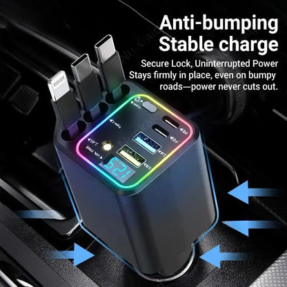 GalaxyCharge 7-in-1 Retractable Car Charger – 120W Multi-Device Fast Charging Hub