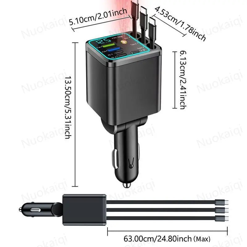 GalaxyCharge 7-in-1 Retractable Car Charger – 120W Multi-Device Fast Charging Hub