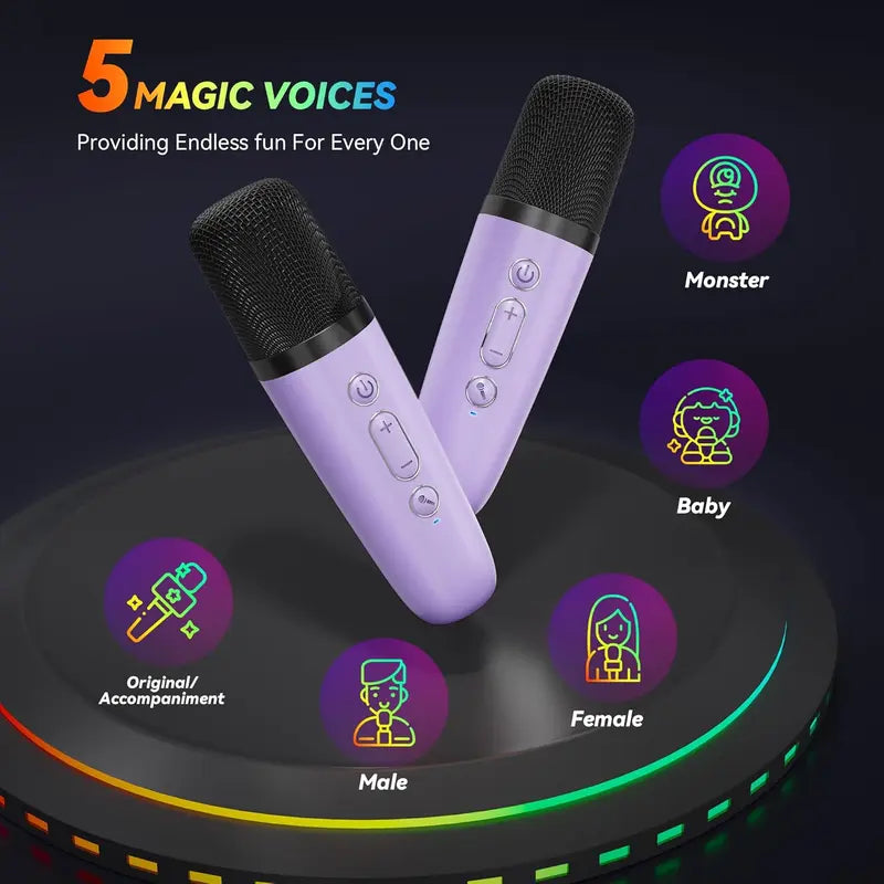 SingMate Mini Karaoke Machine – Bluetooth Speaker with 2 Wireless Microphones & LED Lights