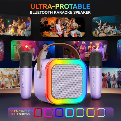 SingMate Mini Karaoke Machine – Bluetooth Speaker with 2 Wireless Microphones & LED Lights