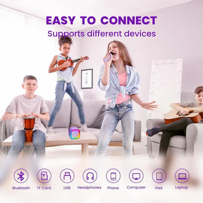 SingMate Mini Karaoke Machine – Bluetooth Speaker with 2 Wireless Microphones & LED Lights
