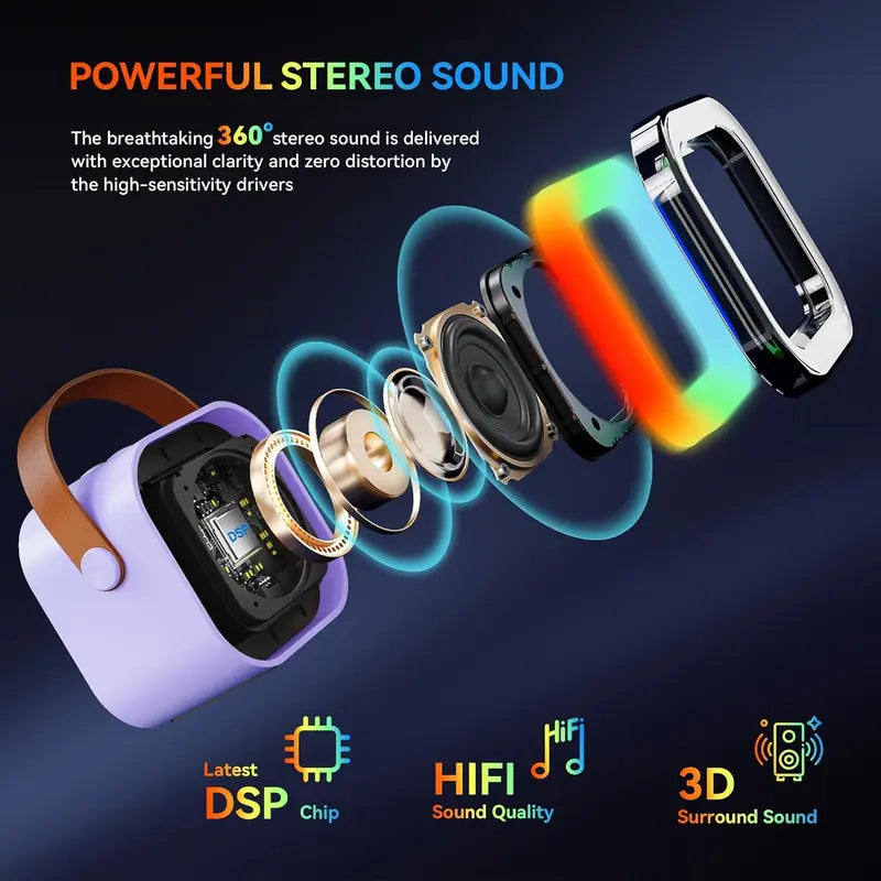 SingMate Mini Karaoke Machine – Bluetooth Speaker with 2 Wireless Microphones & LED Lights