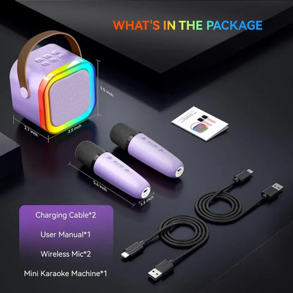 SingMate Mini Karaoke Machine – Bluetooth Speaker with 2 Wireless Microphones & LED Lights
