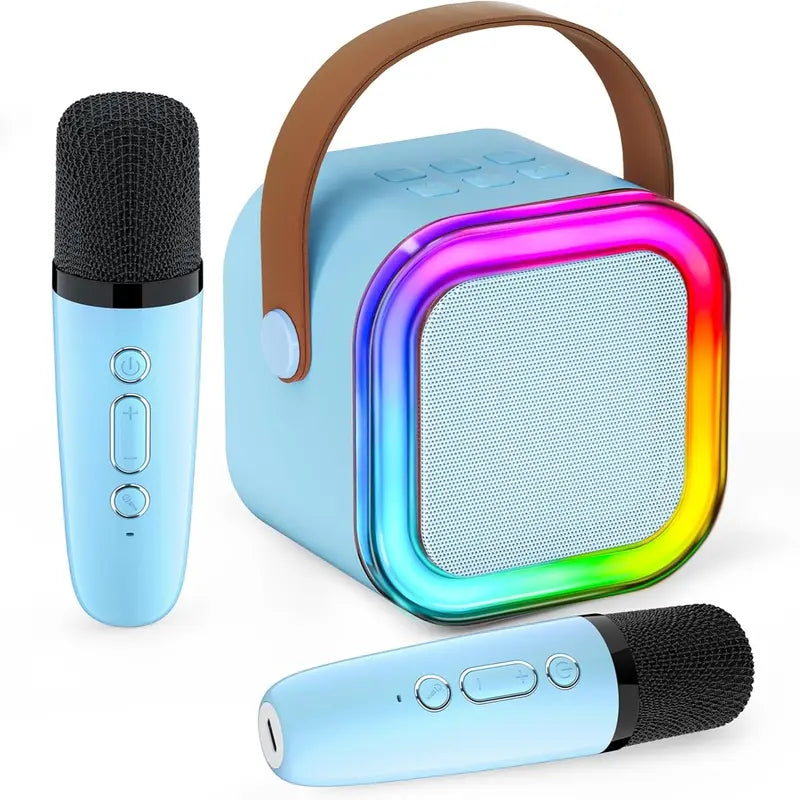 SingMate Mini Karaoke Machine – Bluetooth Speaker with 2 Wireless Microphones & LED Lights