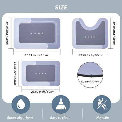 Bathroom Toilet Mat, 1/3pcs Non-slip Bathroom Floor Mat