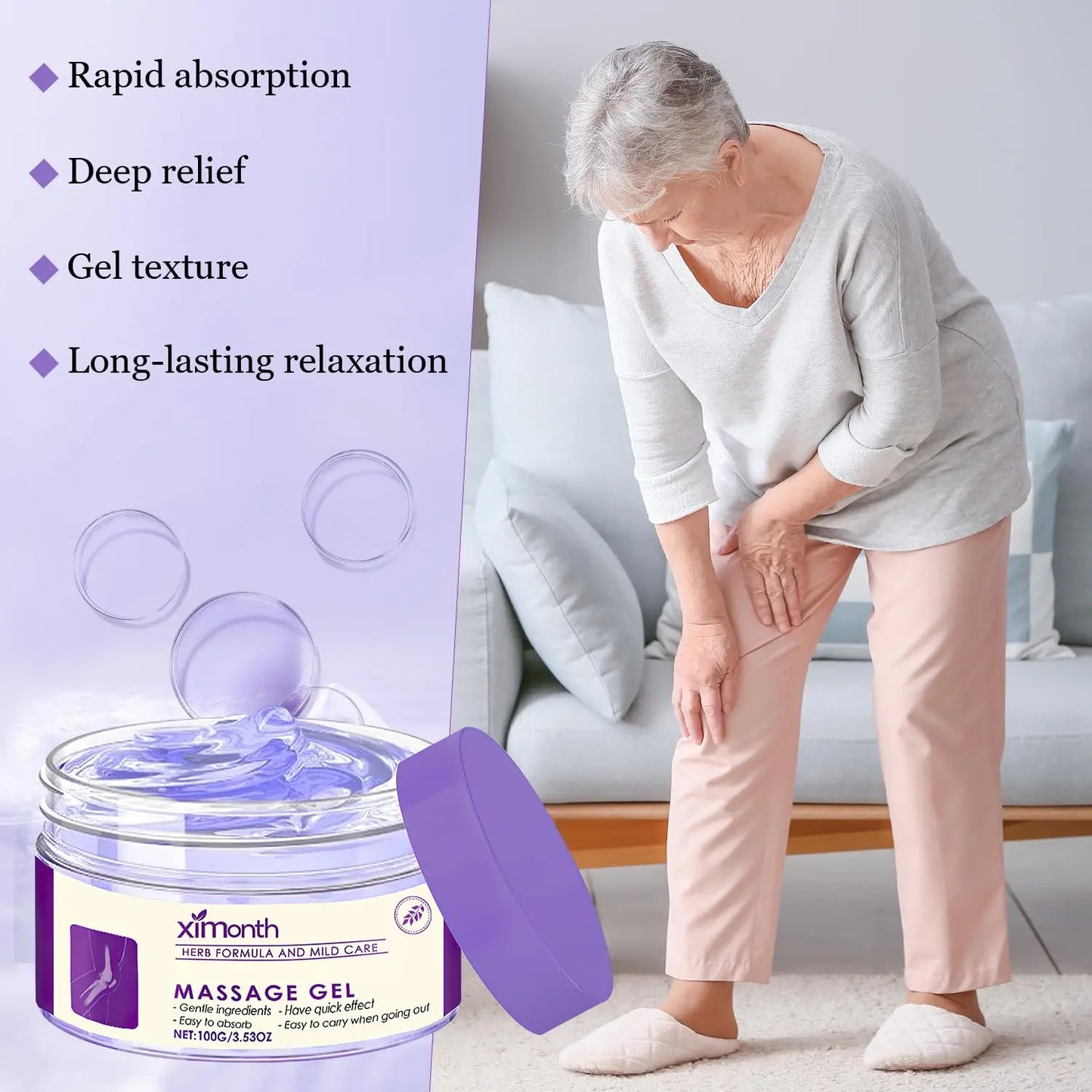 (2 Pack) Ximonth Fast Absorbing Non-Greasy Joint Care Gel for Daily Muscle & Joint Relief