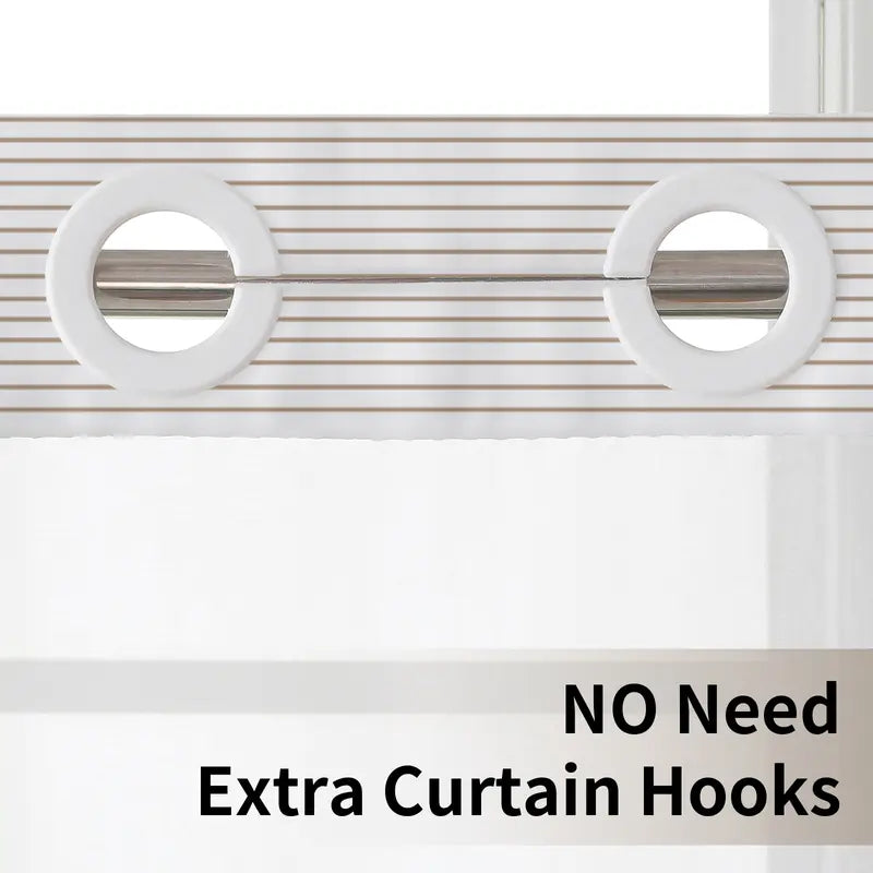 Striped Hook-Free Shower Curtain with Mesh Window — detail view 3