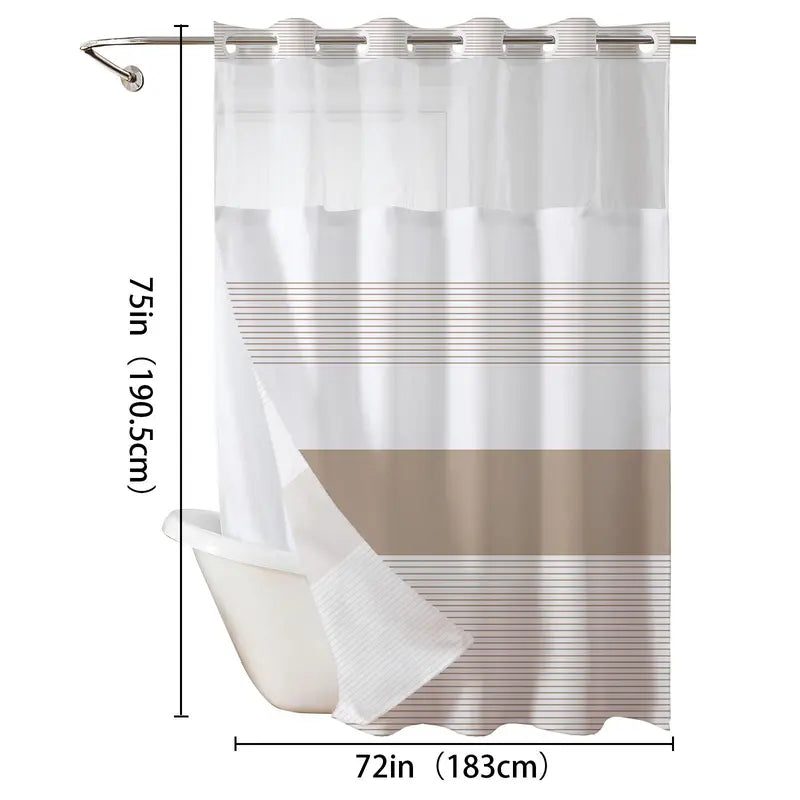 Striped Hook-Free Shower Curtain with Mesh Window — product view