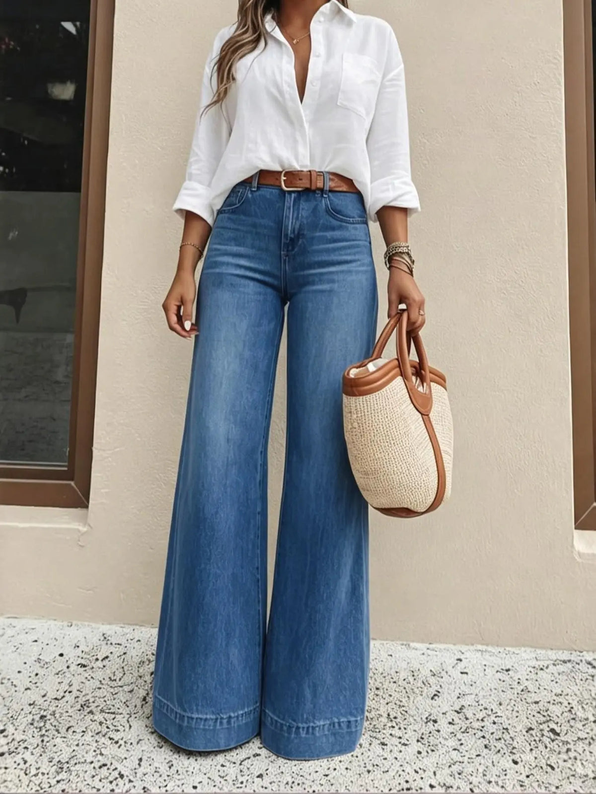 High-Waist Relaxed Jeans with Slight Stretch - Blue