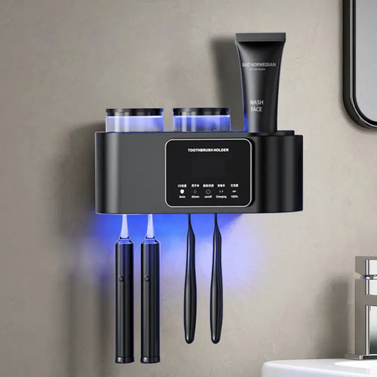 Wall-Mounted Toothbrush Organizer with Two Cups — product view