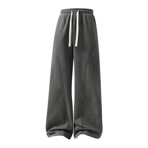 Fleece-Lined Drawstring Sweatpants - dark gray