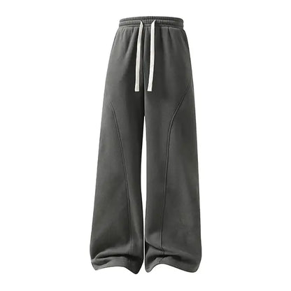 Fleece-Lined Drawstring Sweatpants - dark gray