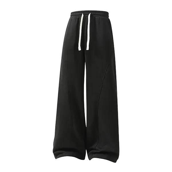 Fleece-Lined Drawstring Sweatpants - black