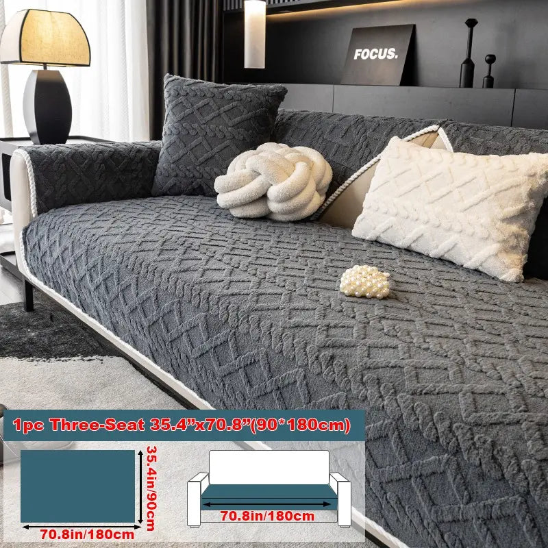 Cross-Grid Velvet Sofa Protector — Coffee Brown - original gallery 9