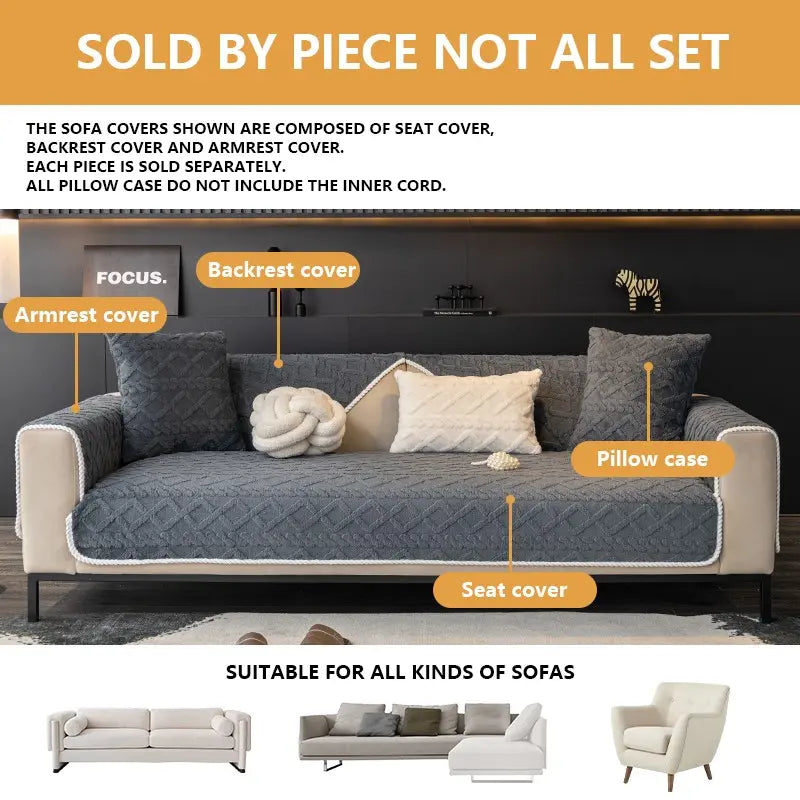 Cross-Grid Velvet Sofa Protector — Coffee Brown - original gallery 3