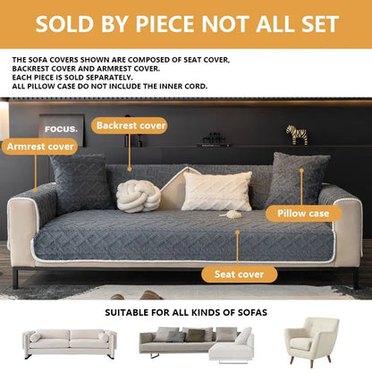 Cross-Grid Velvet Sofa Protector — Coffee Brown - original gallery 3