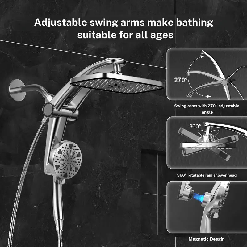 Magnetic Dual Shower Head Kit, Silver — detail view 4