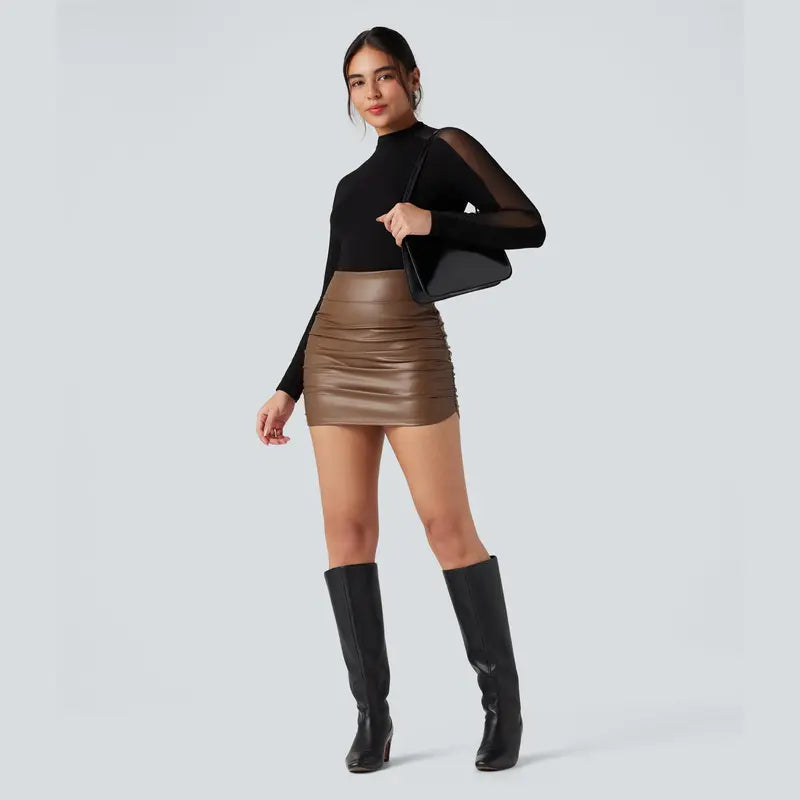 Ruched Curved-Hem Mini Skirt with Built-In Shorts - original gallery 7