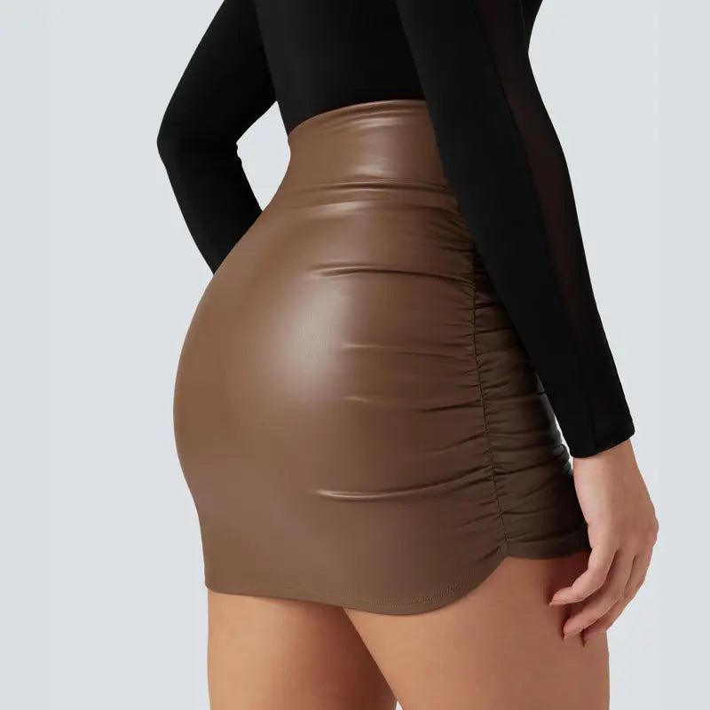 Ruched Curved-Hem Mini Skirt with Built-In Shorts - original gallery 6