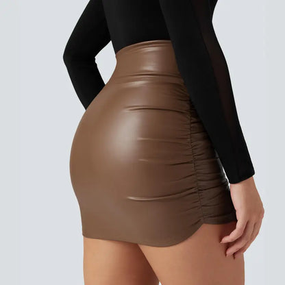 Ruched Curved-Hem Mini Skirt with Built-In Shorts - original gallery 6