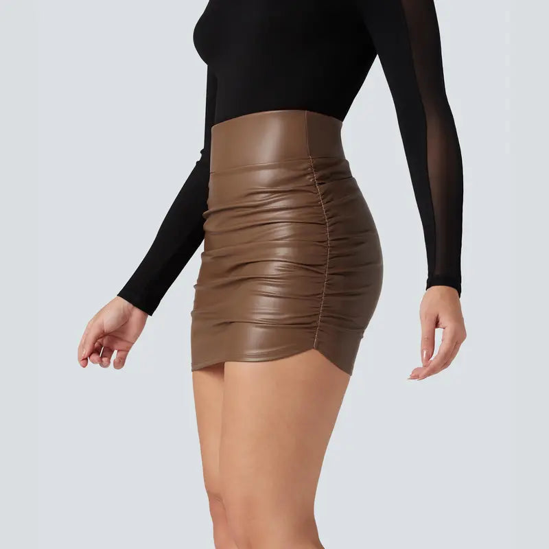 Ruched Curved-Hem Mini Skirt with Built-In Shorts - original gallery 4