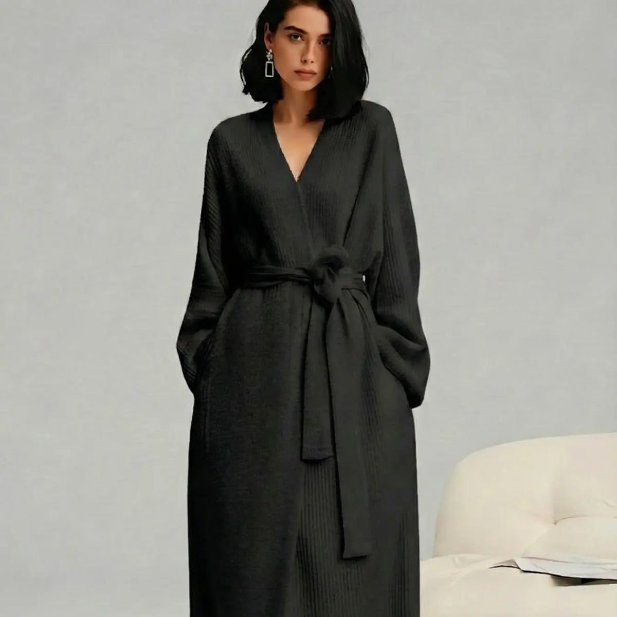 Long Double-Sided Fleece Lounge Robe - original gallery 6