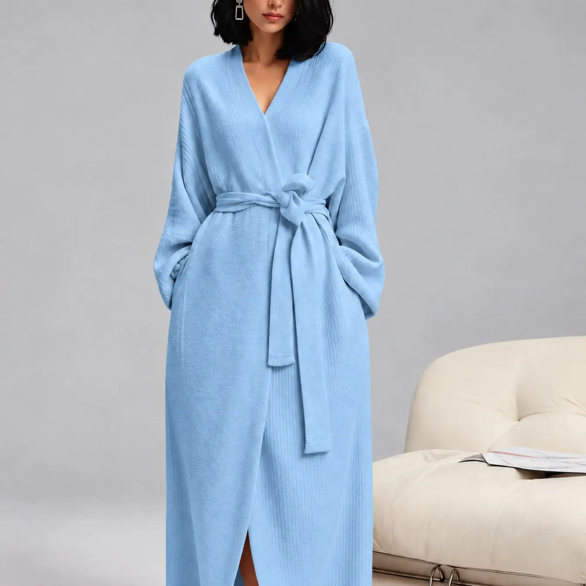 Long Double-Sided Fleece Lounge Robe - original gallery 7