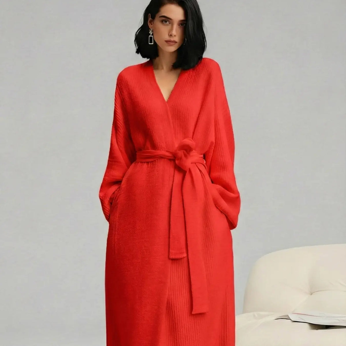 Long Double-Sided Fleece Lounge Robe - original gallery 5