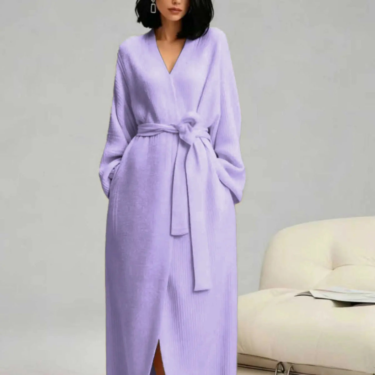 Long Double-Sided Fleece Lounge Robe - original gallery 8