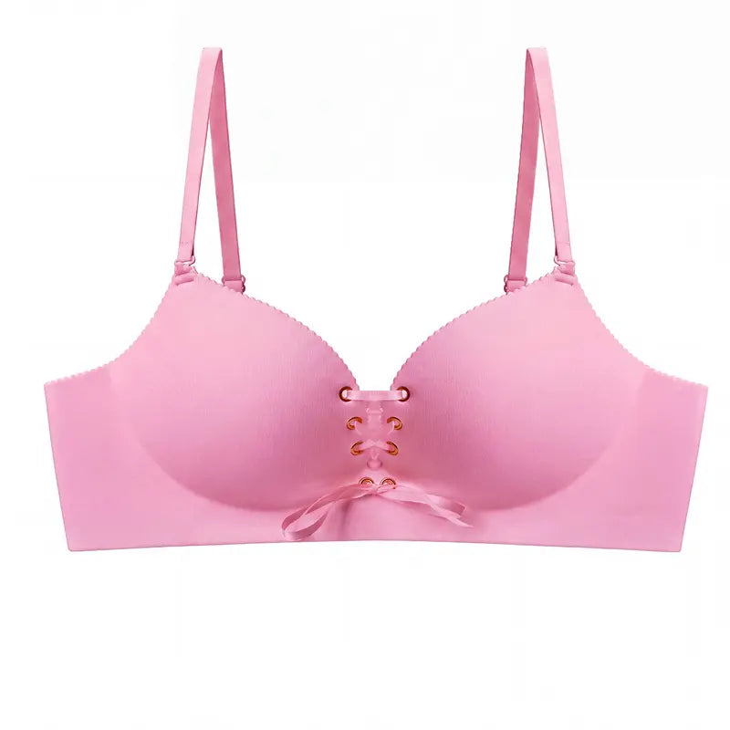 Wireless Drawstring Plunge Bra with Adjustable Front Lift - Pink