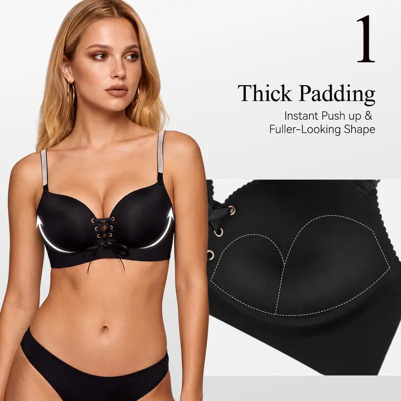 Wireless Drawstring Plunge Bra with Adjustable Front Lift - original gallery 6