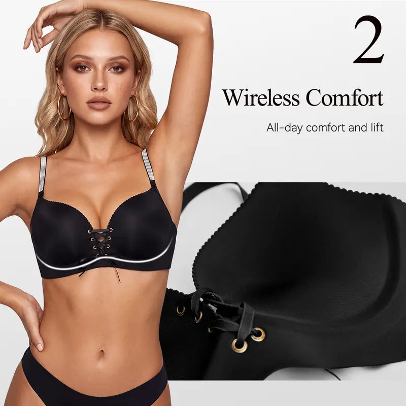 Wireless Drawstring Plunge Bra with Adjustable Front Lift - original gallery 7