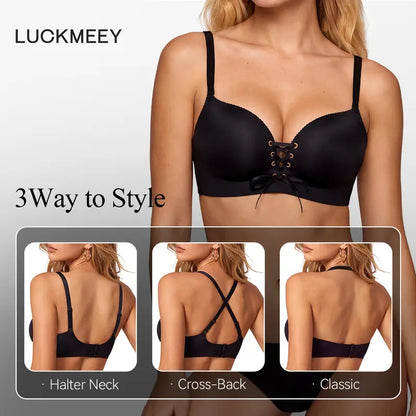 Wireless Drawstring Plunge Bra with Adjustable Front Lift - original gallery 5