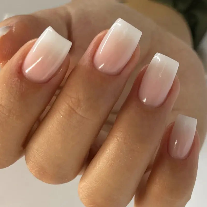 Press-On Nail Set — Soft Blush Matte or Pink & White - Pink and White