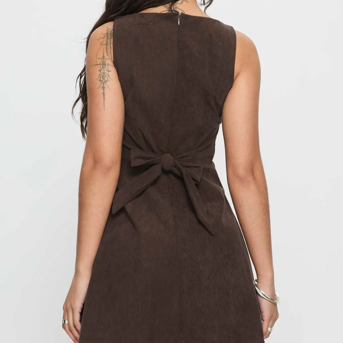 Back-Tie Sleeveless A-Line Mini Dress — Coffee - original gallery 9
