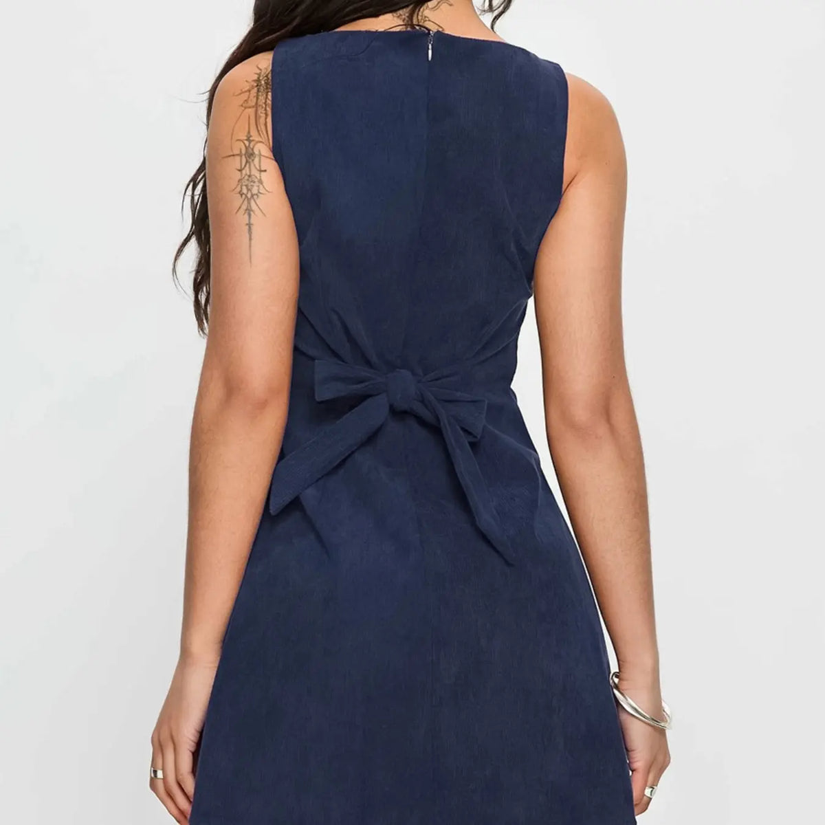 Back-Tie Sleeveless A-Line Mini Dress — Coffee - original gallery 8