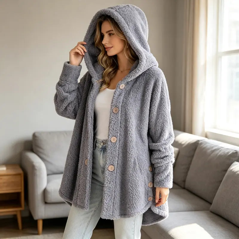 Plush Button-Front Winter Coat - original gallery 8