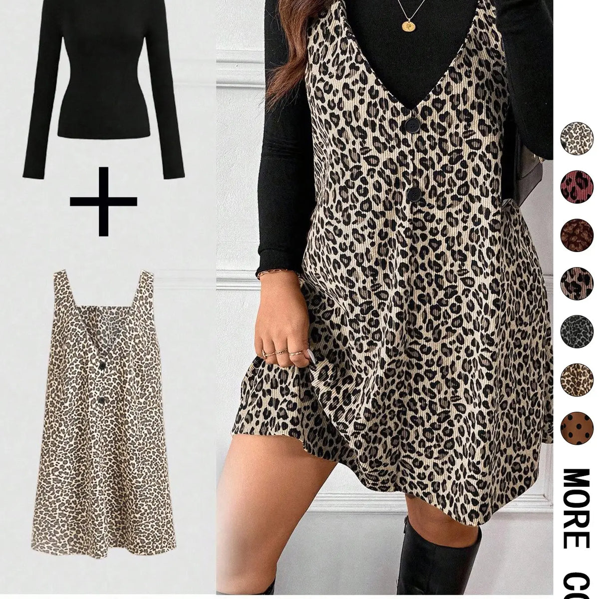 Leopard Mini Dress & Long-Sleeve Top — Two-Piece Outfit - original gallery 3