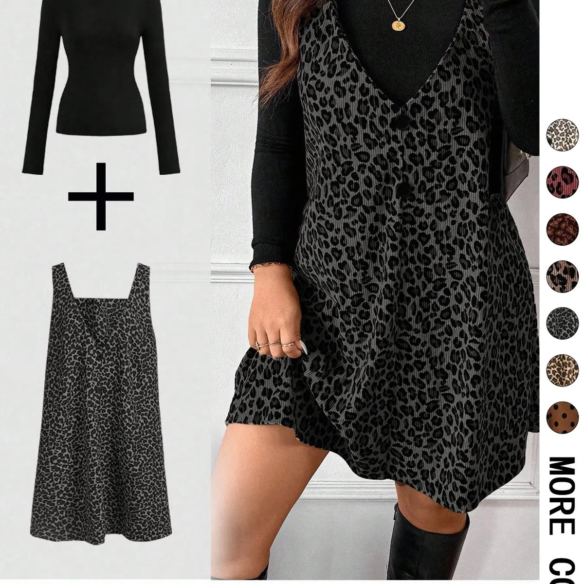 Leopard Mini Dress & Long-Sleeve Top — Two-Piece Outfit - original gallery 2