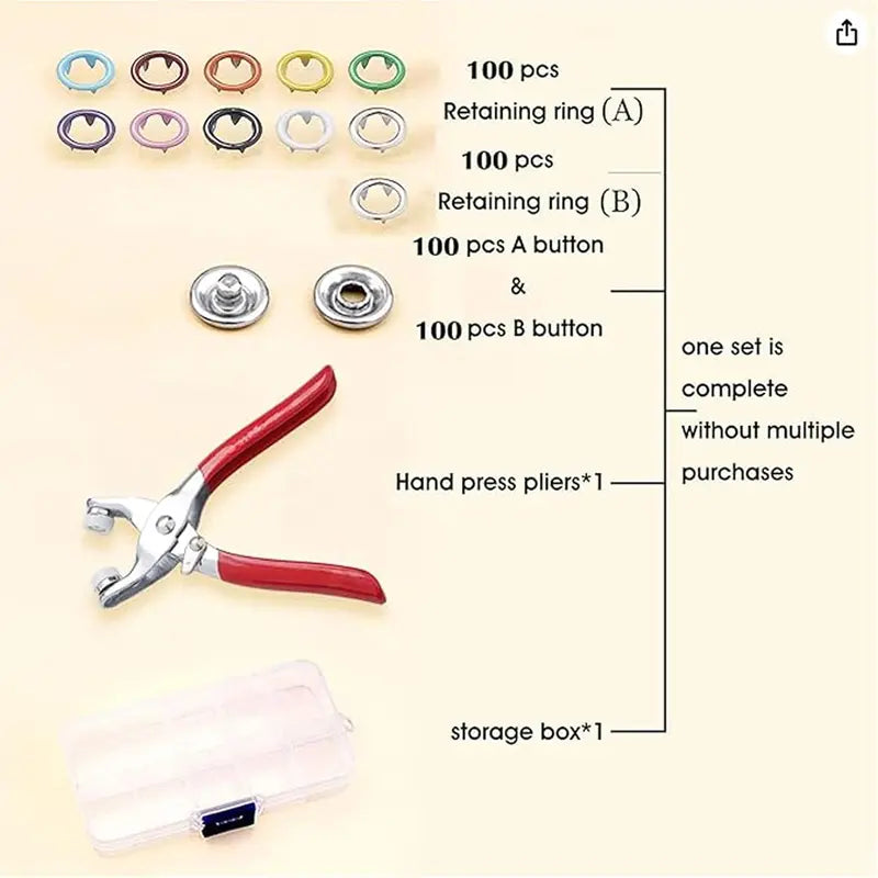 100-Piece Metal Snap Fastener Kit with Hand Pliers - original gallery 9