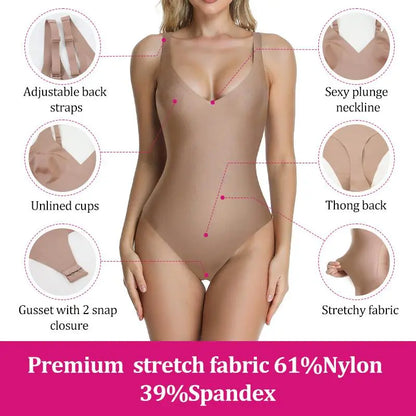 Wireless Plunge Thong Bodysuit with Adjustable Straps - original gallery 4