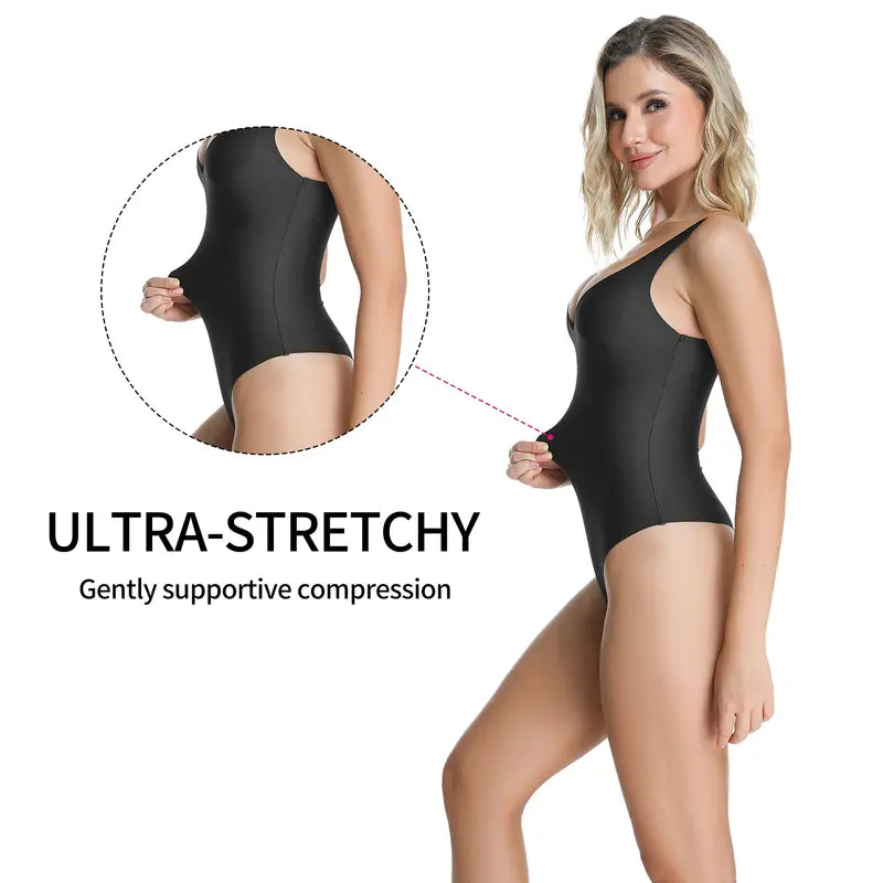 Wireless Plunge Thong Bodysuit with Adjustable Straps - original gallery 7