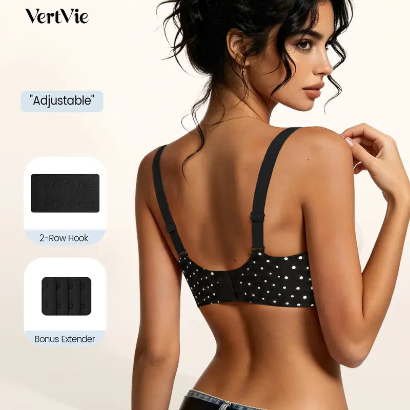 Wireless Deep-V Polka Dot Bra with Adjustable Straps - original gallery 4