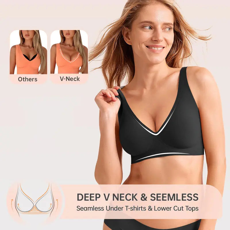 Wireless Deep-V Polka Dot Bra with Adjustable Straps - original gallery 5