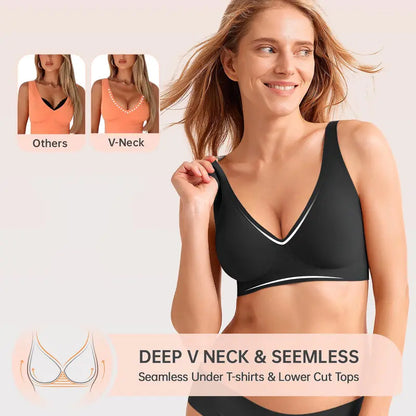Wireless Deep-V Polka Dot Bra with Adjustable Straps - original gallery 5