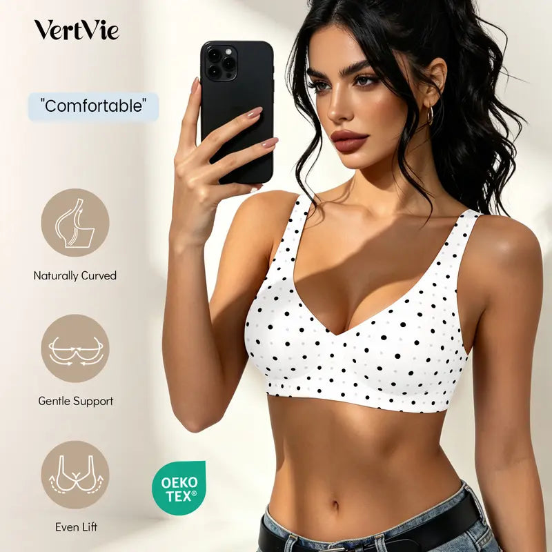Wireless Deep-V Polka Dot Bra with Adjustable Straps - original gallery 3