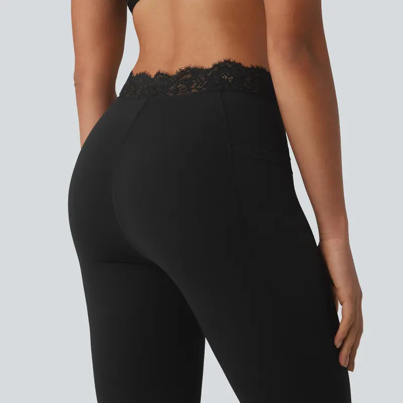 Contrast-Lace Flare Leggings with Pockets - original gallery 5