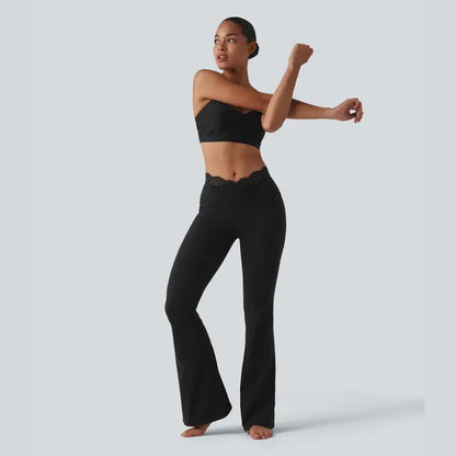 Contrast-Lace Flare Leggings with Pockets - original gallery 7