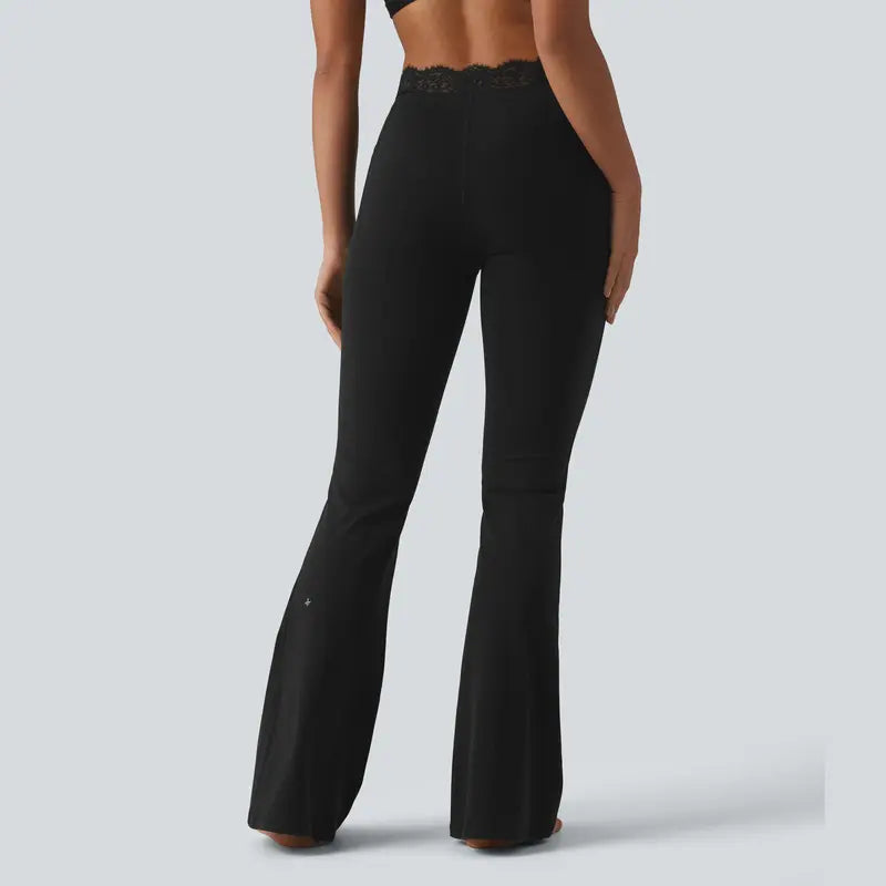 Contrast-Lace Flare Leggings with Pockets - original gallery 2